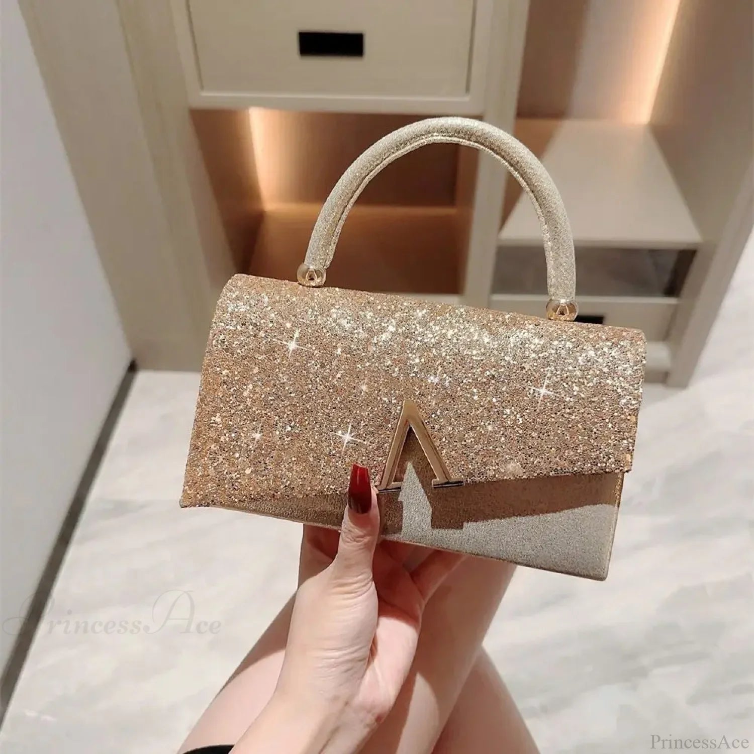 Gold Sequin Fashion Banquet Clutch Bag As Shown clutchbag-250126