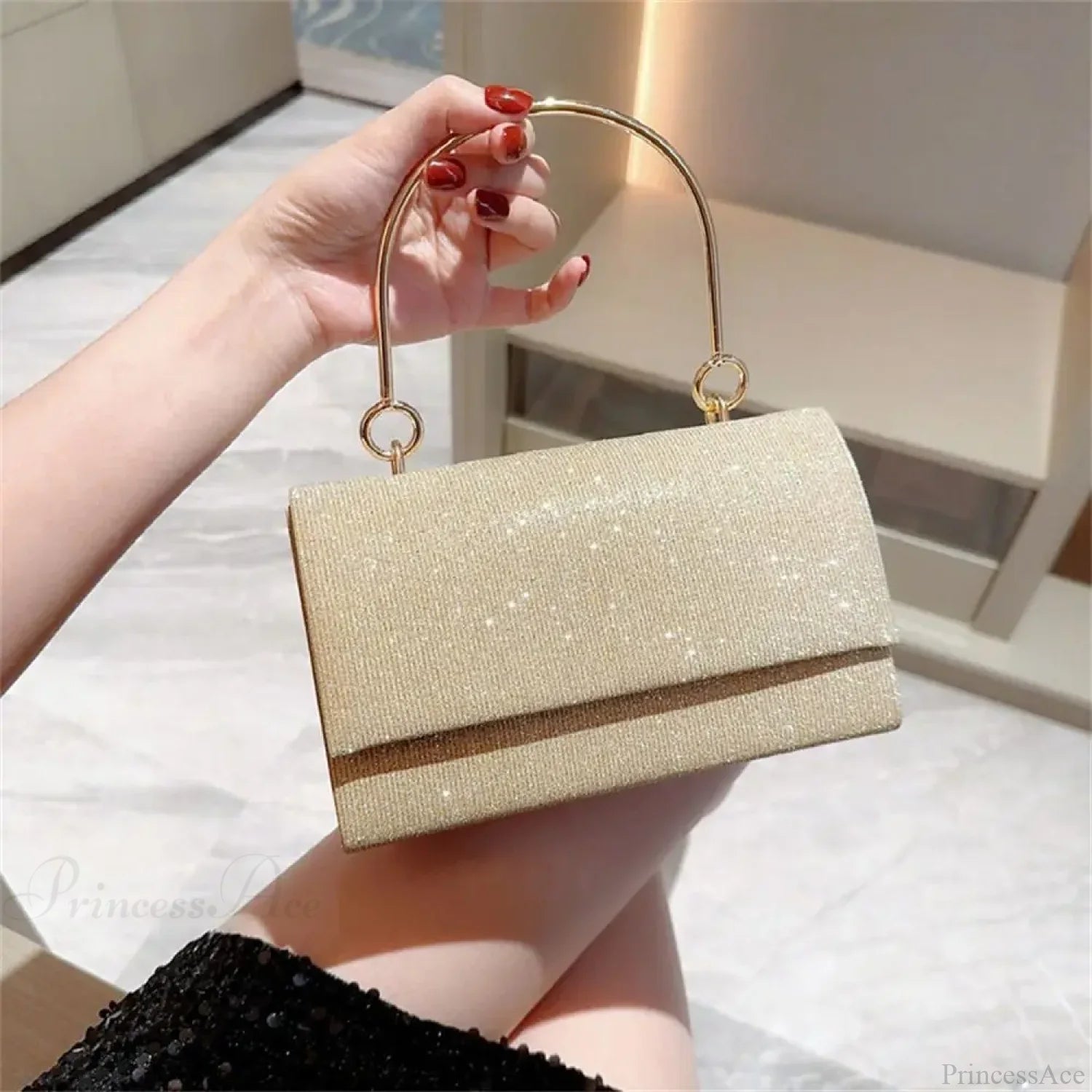 Gold Silk Evening Clutch Bag Fashion Shoulder Bag Blue clutchbag-250126