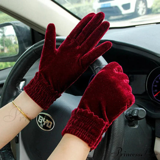 Gold Velvet Winter Full Finger Christmas Gloves - Soft And Comfortable Grey Gloves-L