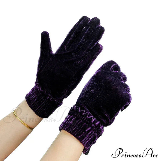 Gold Velvet Winter Full Finger Christmas Gloves - Soft And Comfortable Gloves-L