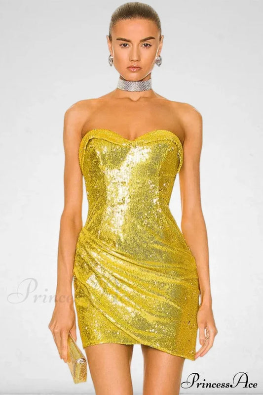 Golden Shining Sequins Mini Party Dress Gold / S Partydress-241208