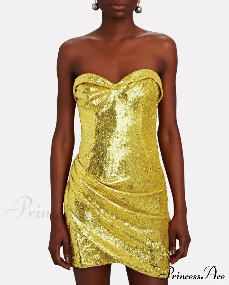 Golden Shining Sequins Mini Party Dress Partydress-241208