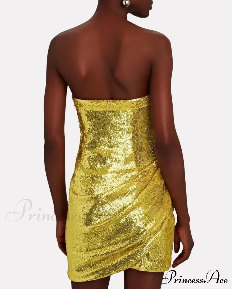 Golden Shining Sequins Mini Party Dress Partydress-241208