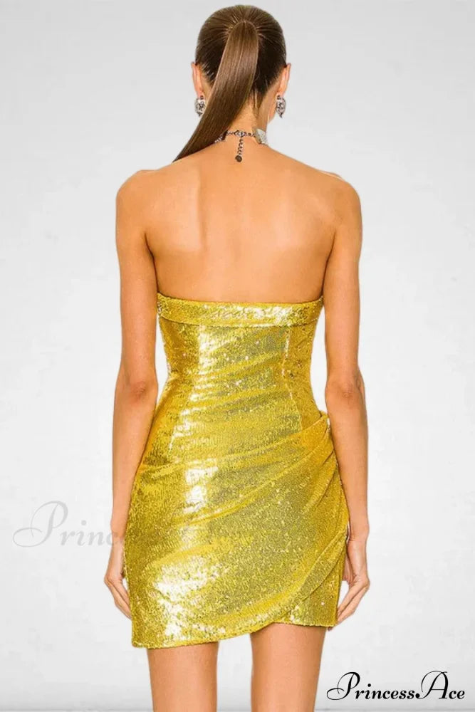 Golden Shining Sequins Mini Party Dress Partydress-241208