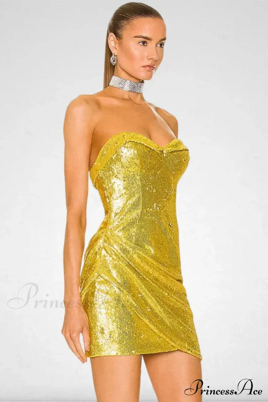 Golden Shining Sequins Mini Party Dress Partydress-241208