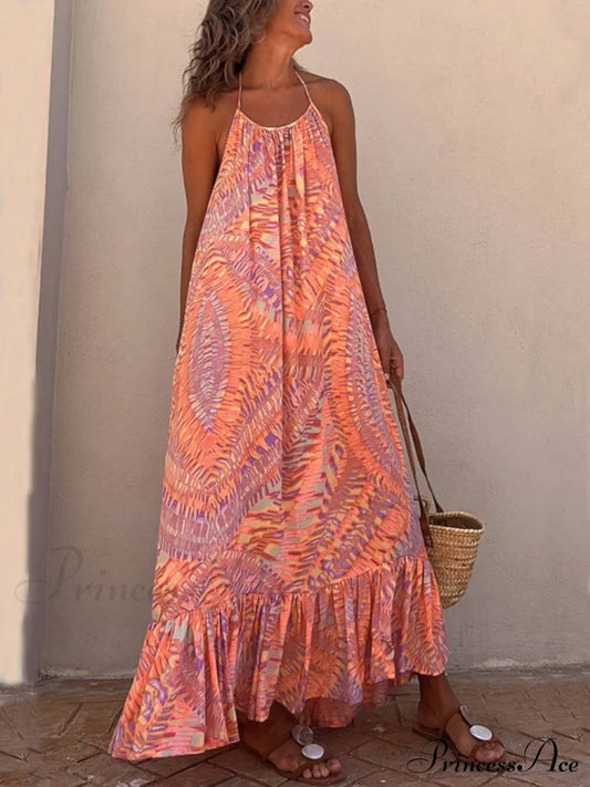 Golden Times Ethnic Print Graceful A-Line Vacation Maxi Dress Dresses