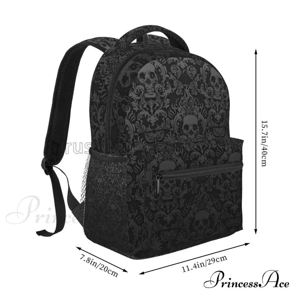 Goth Black Skull Damask Pattern Casual Unisex Travel Daypack Bag Halloween