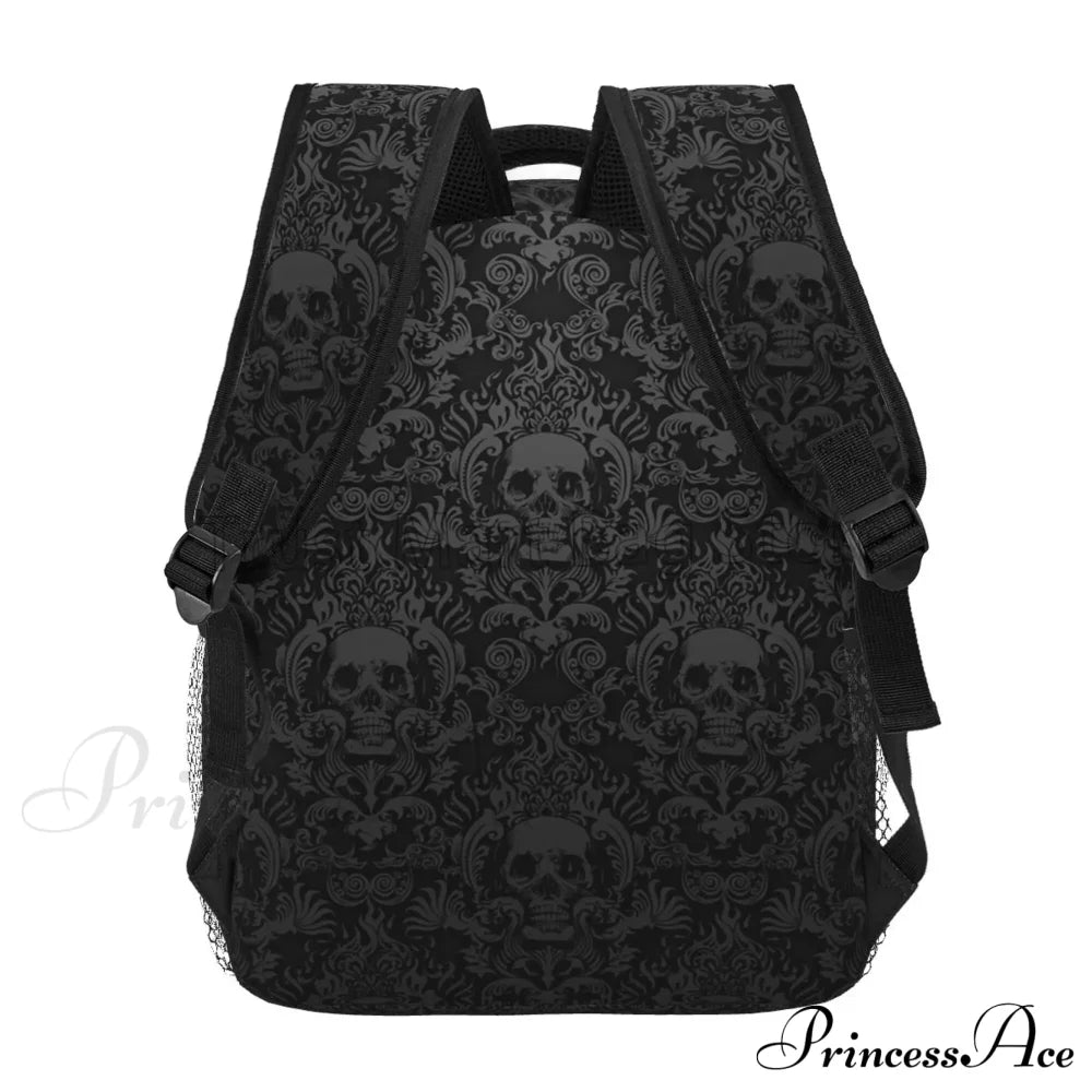 Goth Black Skull Damask Pattern Casual Unisex Travel Daypack Bag Halloween