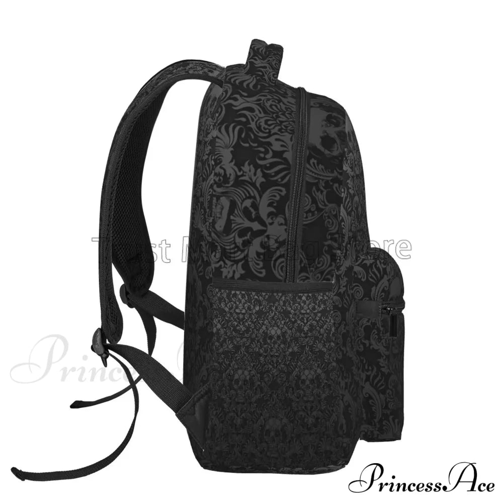 Goth Black Skull Damask Pattern Casual Unisex Travel Daypack Bag Halloween