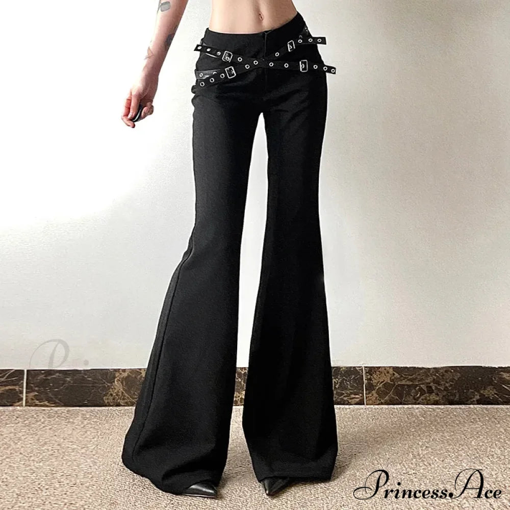 Goth Dark Harajuku High Waist Flare Pants Punk Decor Black / S Halloween