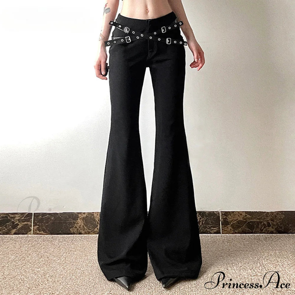 Goth Dark Harajuku High Waist Flare Pants Punk Decor Halloween