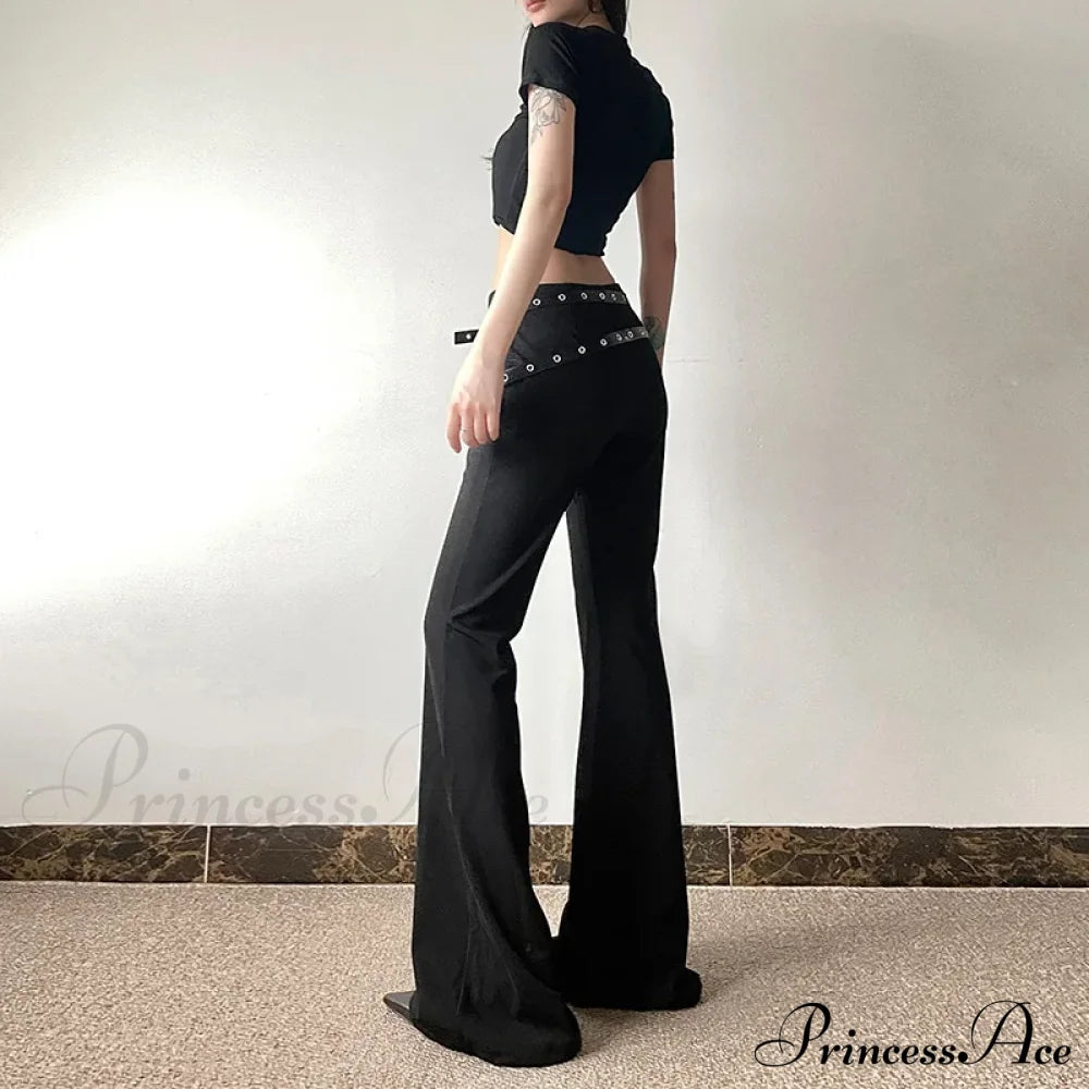 Goth Dark Harajuku High Waist Flare Pants Punk Decor Halloween