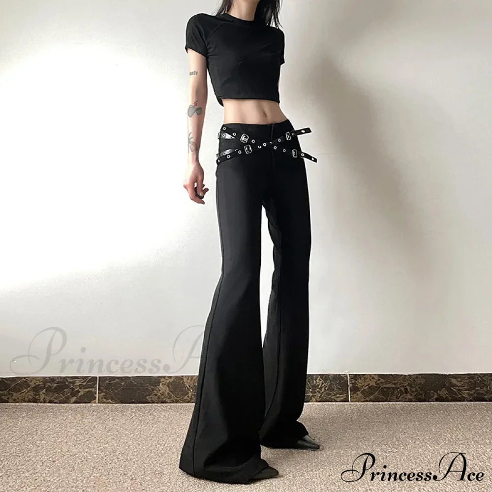 Goth Dark Harajuku High Waist Flare Pants Punk Decor Halloween