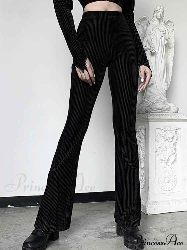 Goth Dark Vintage Flare Pants Women Aesthetic Emo Grunge Halloween