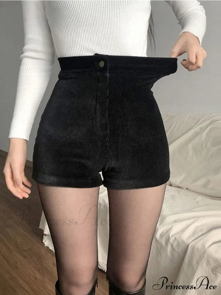 Goth High Waist Spring Autumn Fashion Tight Sexy Stretch Y2K Corduroy Casual Pants Short