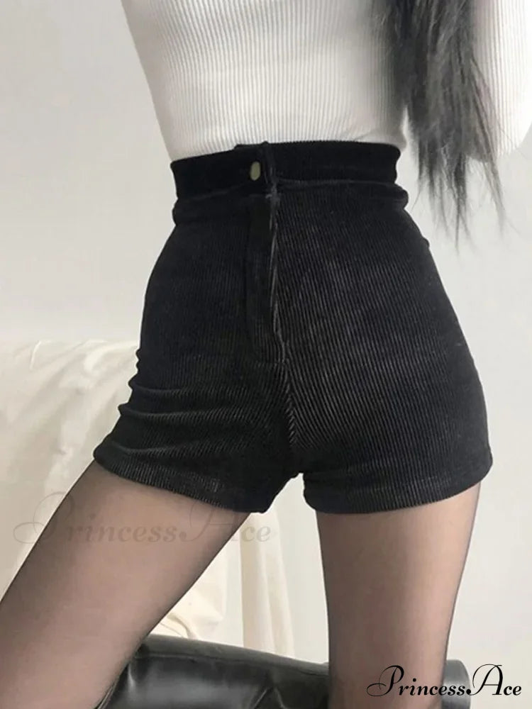 Goth High Waist Spring Autumn Fashion Tight Sexy Stretch Y2K Corduroy Casual Pants Short