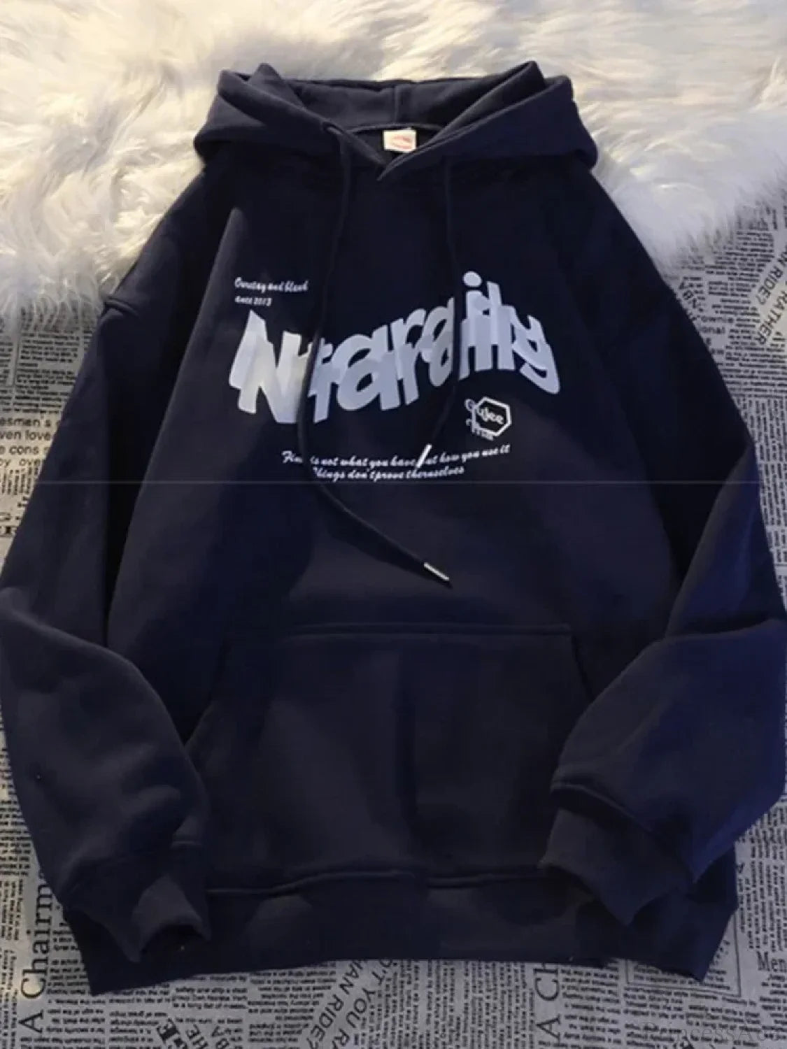 Goth Letter Print Casual Oversized Hoodie Navy Blue / M(40-50KG)