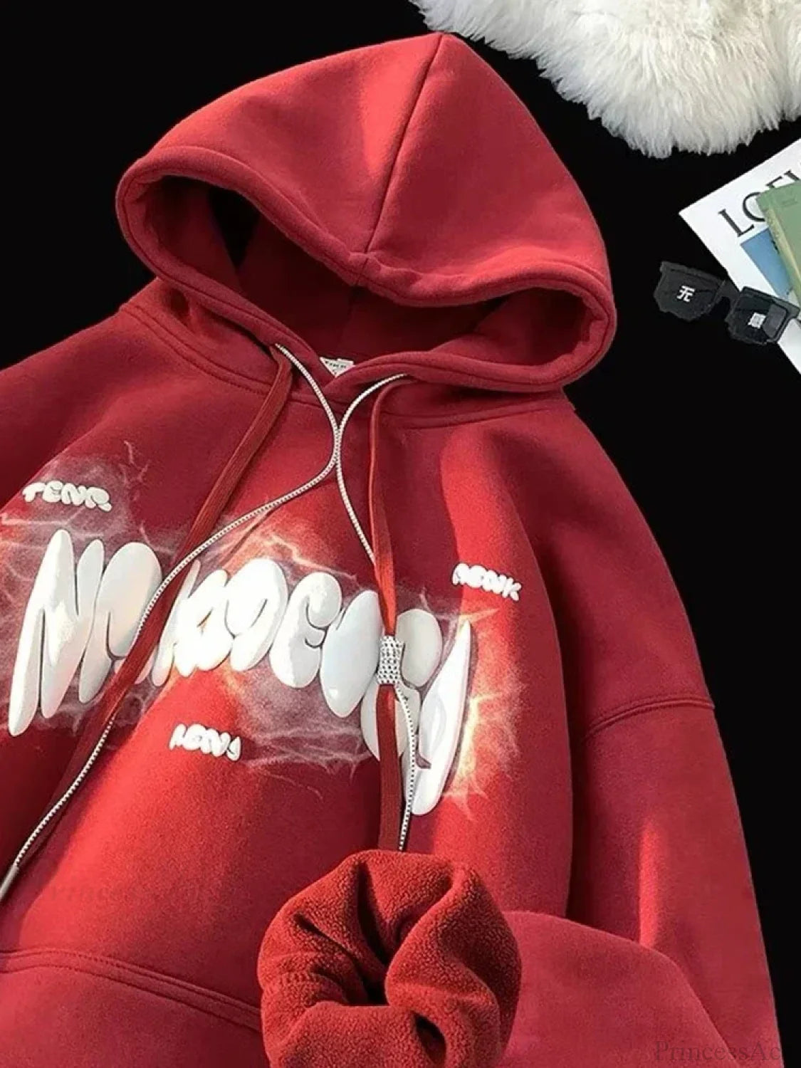 Goth Letter Print Y2K Vintage Hoodie Red / M(40-45KG)