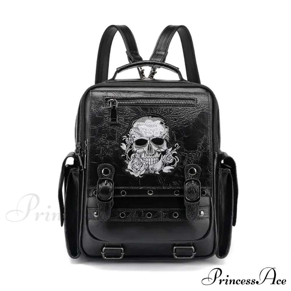 Goth Style Large Capacity Skull Multi-Function Unisex Waterproof Backpack Bag Black Halloween