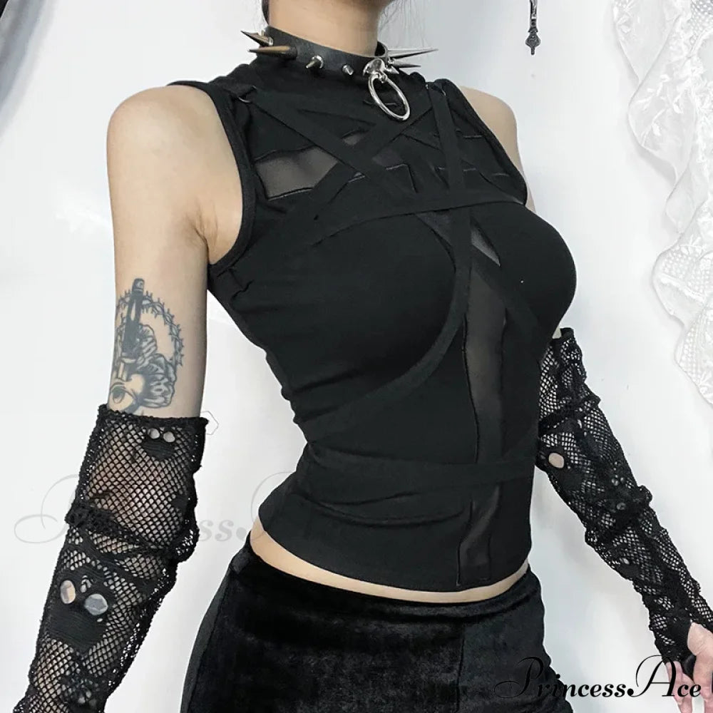 Goth Vintage Harajuku Punk Aesthetic Bandage Sleeveless Crop Top Halloween