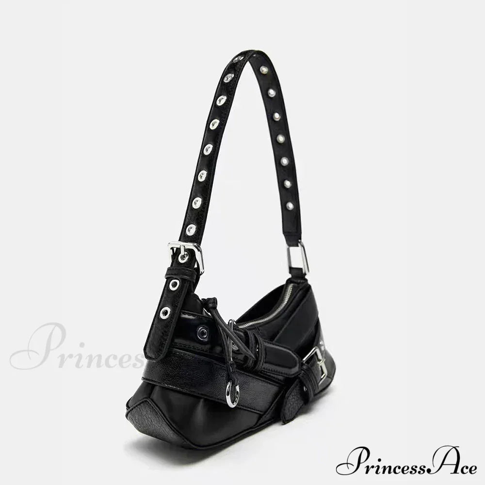 Goth Y2K Black Punk Rivet Chain School Pu Leather Skeleton Fashion Women Backpack Bag Halloween