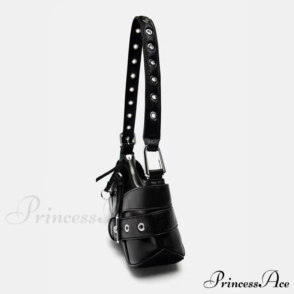 Goth Y2K Black Punk Rivet Chain School Pu Leather Skeleton Fashion Women Backpack Bag Halloween