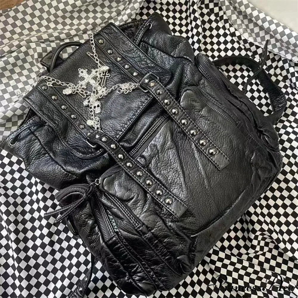 Goth Y2K Black Punk Rivet Chain Skeleton Fashion Women Backpack Bag Halloween