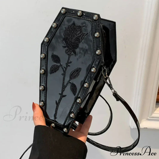 Gothic Adjustable Spider Coffin Shape Mobile Phone Y2K Halloween Women Satchel Purse Bag Black1