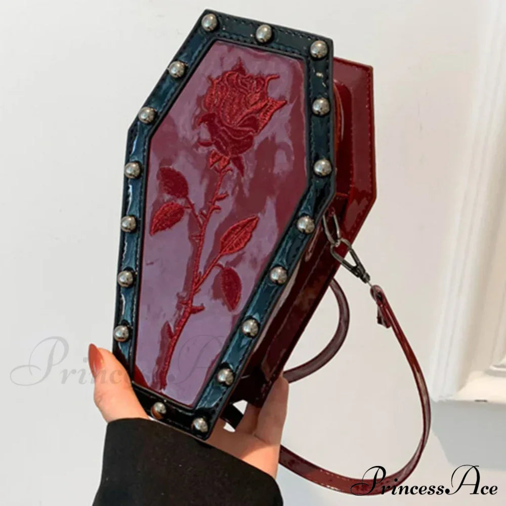 Gothic Adjustable Spider Coffin Shape Mobile Phone Y2K Halloween Women Satchel Purse Bag Red2