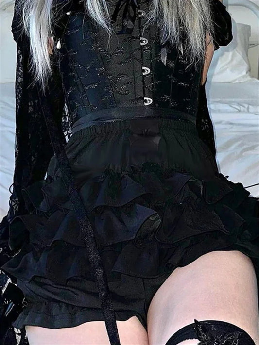 Gothic Black Layered Bloomer Short short-250223