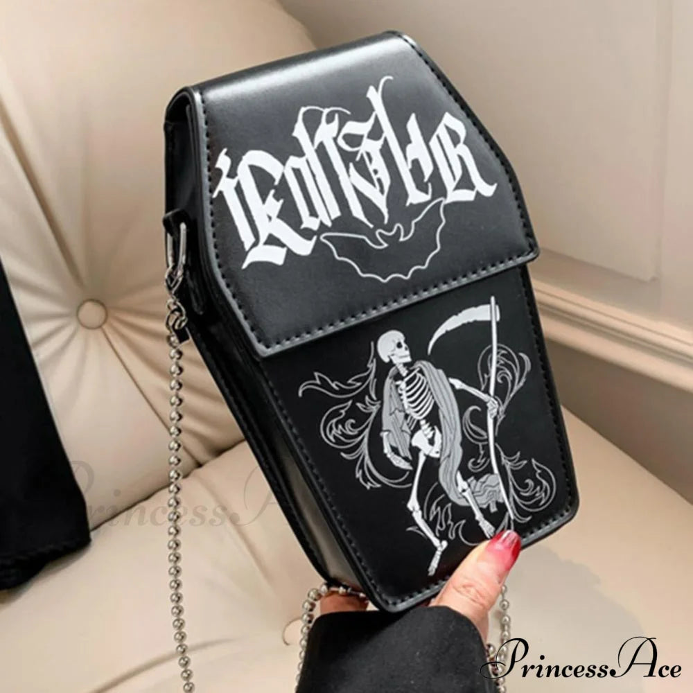 Gothic Coffin Shape Halloween Pu Leather Funny Cosmetic Bag