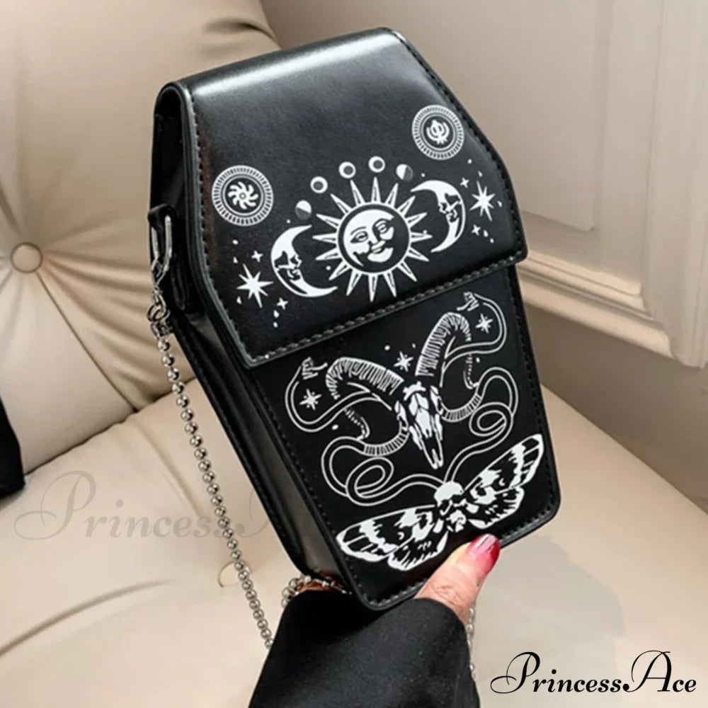 Gothic Coffin Shape Halloween Pu Leather Funny Cosmetic Bag Black 3