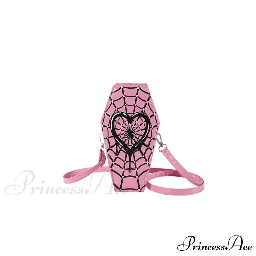 Gothic Coffin Small Spider Web Pu Leather Halloween Designer Bag Pink