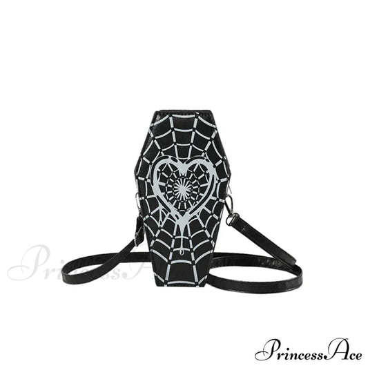 Gothic Coffin Spider Web Pu Leather Small Crossbody Halloween Shoulder Bag Black