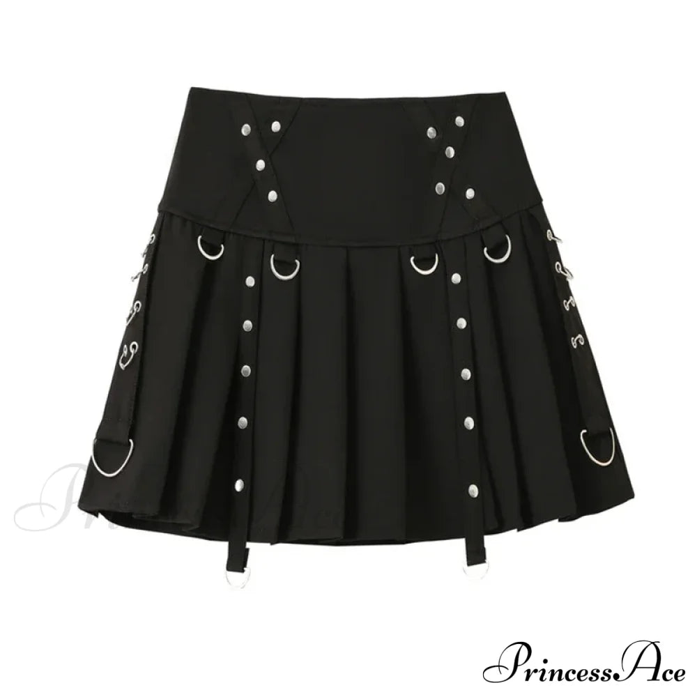 Gothic Diablo Harajuku Personality Spice Rivet Metal Buckle Streamer Low Waist A Version Short