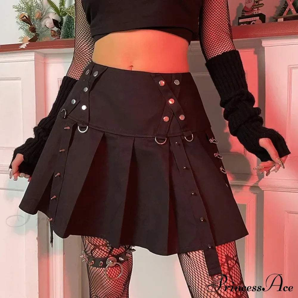 Gothic Diablo Harajuku Personality Spice Rivet Metal Buckle Streamer Low Waist A Version Short