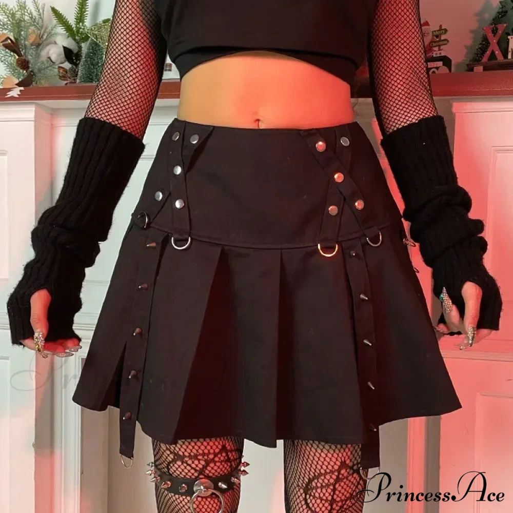 Gothic Diablo Harajuku Personality Spice Rivet Metal Buckle Streamer Low Waist A Version Short