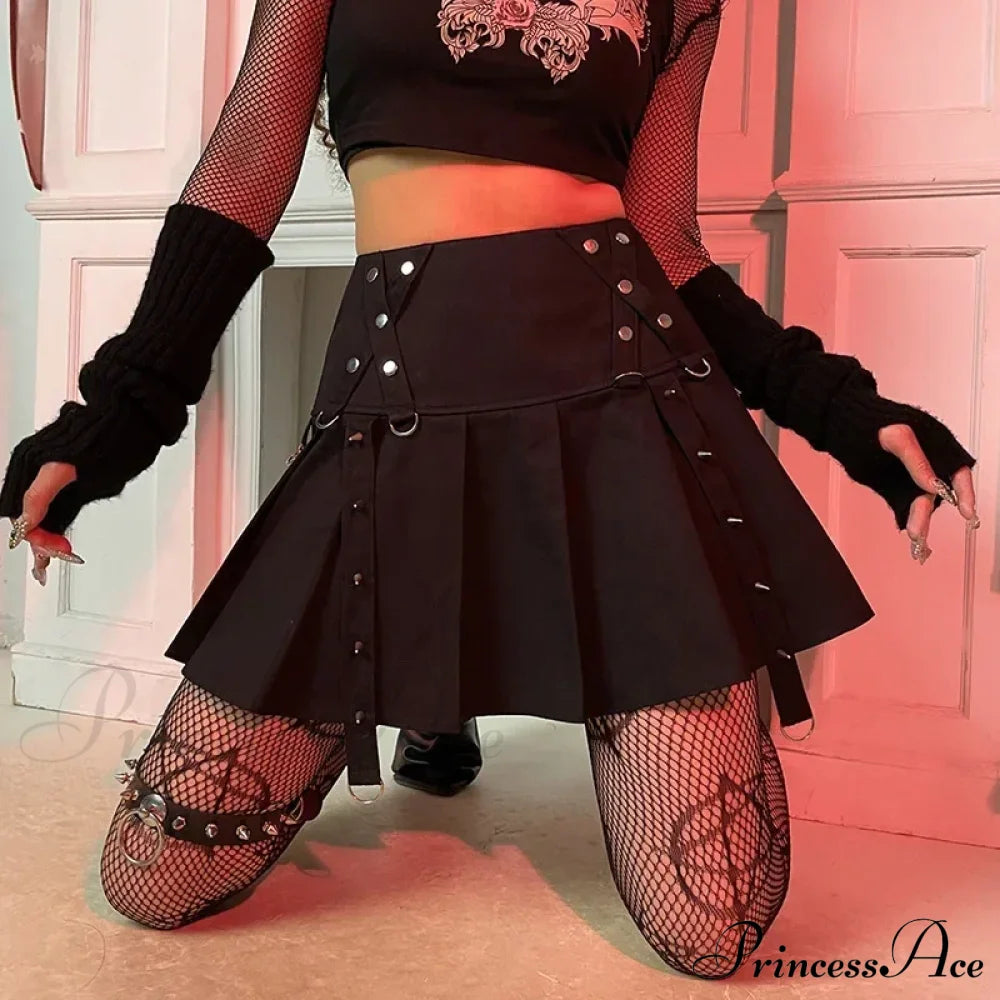 Gothic Diablo Harajuku Personality Spice Rivet Metal Buckle Streamer Low Waist A Version Short