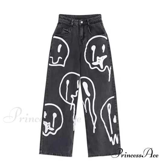 Gothic Ghost Cartoon Halloween Pants Black / S