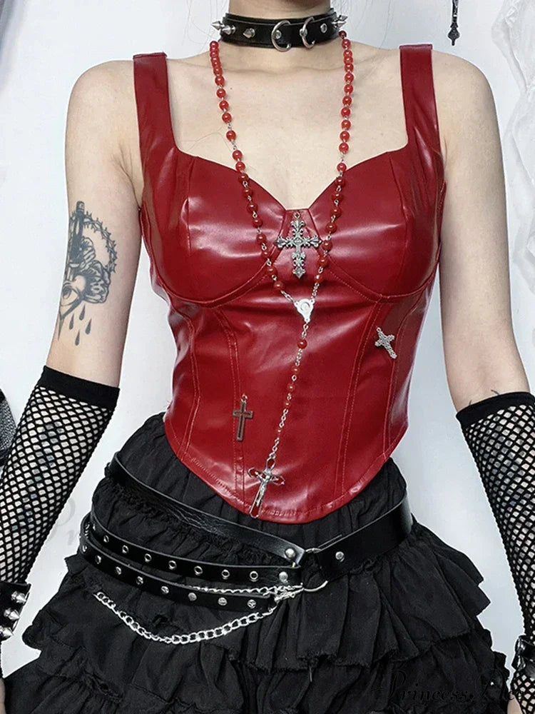 Gothic Grunge Punk Cross Leather Corset Crop Top Halloween