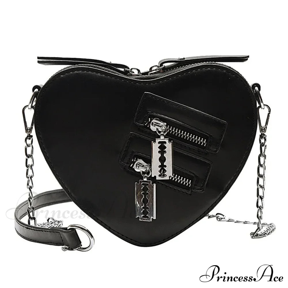 Gothic Heart Blade Zipper Chain Casual Summer Shoulder Handbag Crossbody Bag Black Halloween