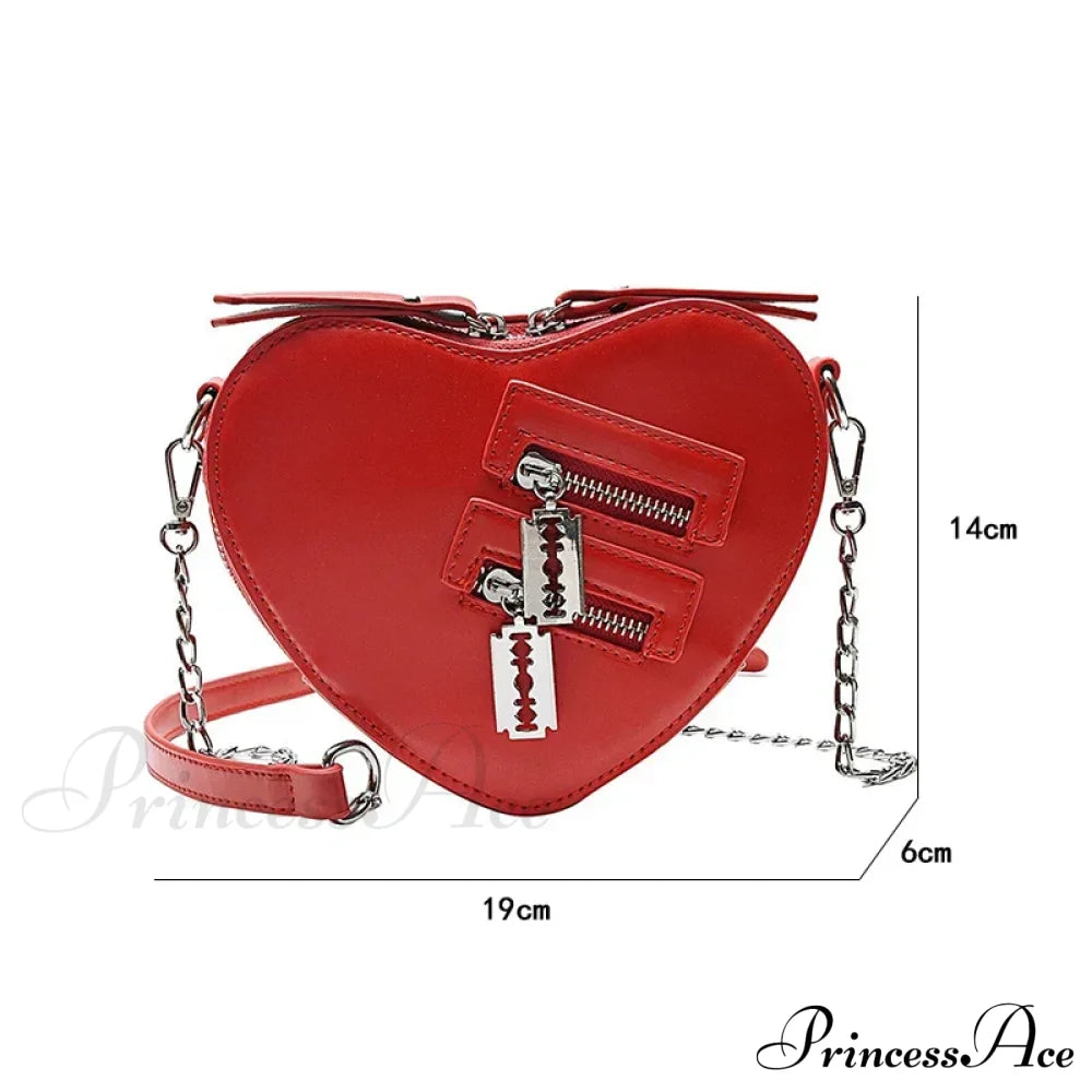 Gothic Heart Blade Zipper Chain Casual Summer Shoulder Handbag Crossbody Bag Halloween