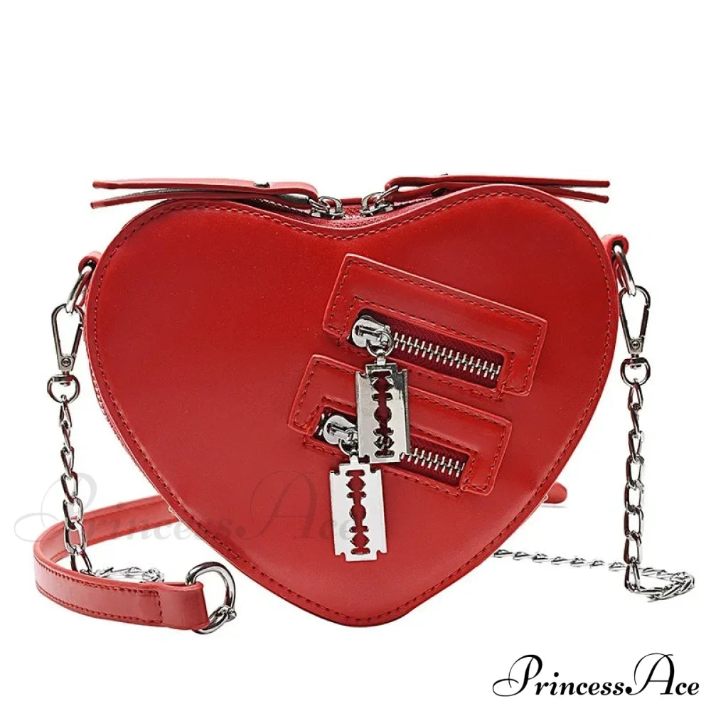 Gothic Heart Blade Zipper Chain Casual Summer Shoulder Handbag Crossbody Bag Red Halloween