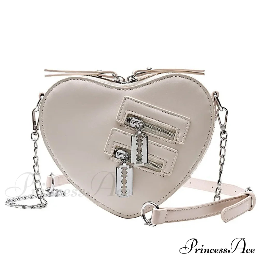 Gothic Heart Blade Zipper Chain Casual Summer Shoulder Handbag Crossbody Bag White Halloween