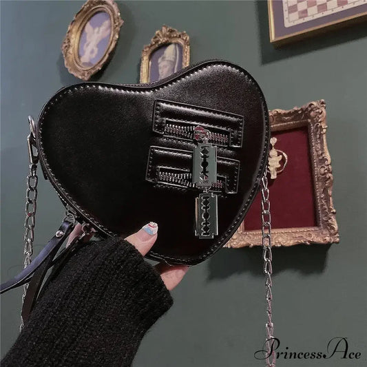 Gothic Heart Y2K Grunge High Street Pu Leather Harajuku Aesthetic Bag Black Halloween