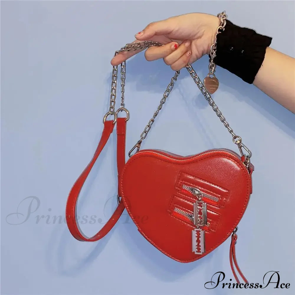 Gothic Heart Y2K Grunge High Street Pu Leather Harajuku Aesthetic Bag Red Halloween