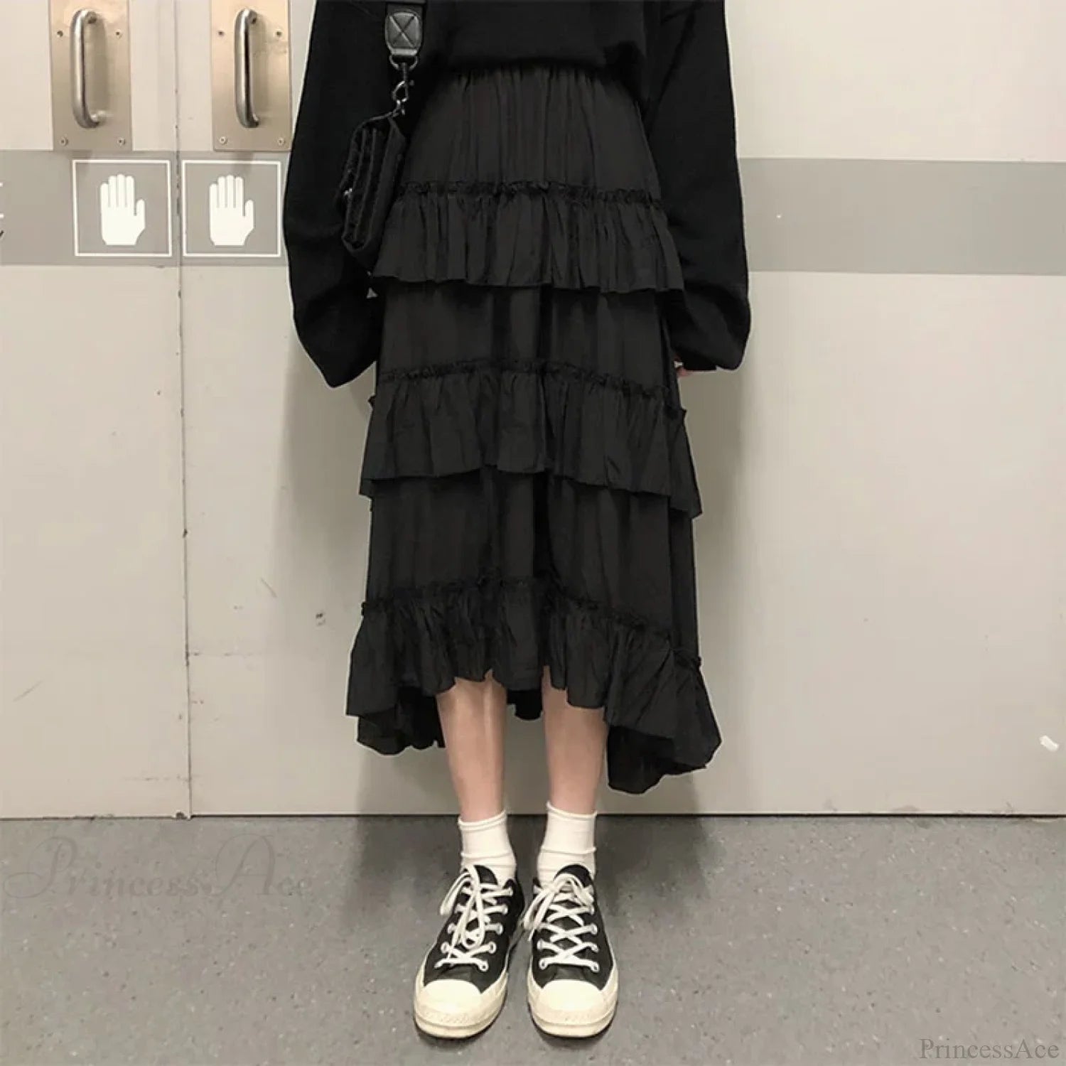 Gothic High Low Ruched Ruffle Skirt