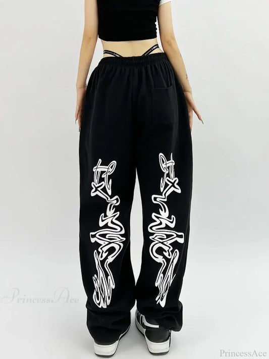 Gothic Hip Hop Grunge Black Jogging Pants Black / S