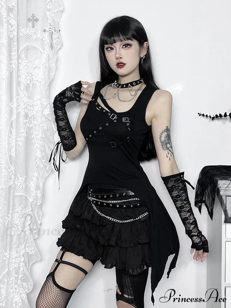 Gothic Irregular Harajuku Y2K Sleeveless Crop Top Black / Xs Halloween