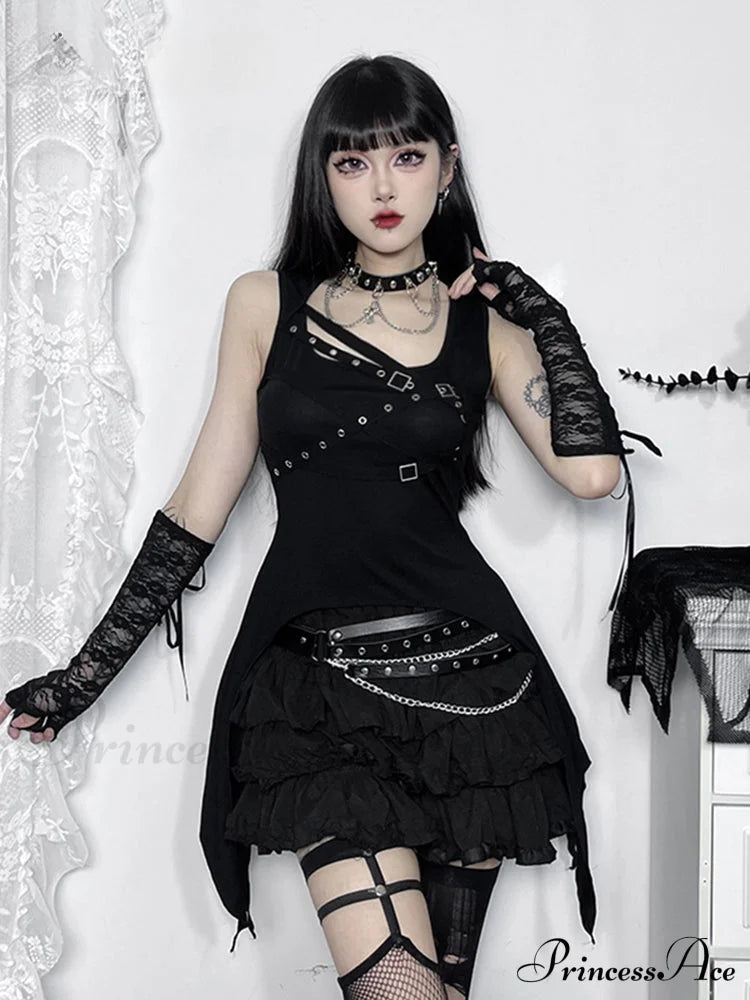 Gothic Irregular Harajuku Y2K Sleeveless Crop Top Halloween